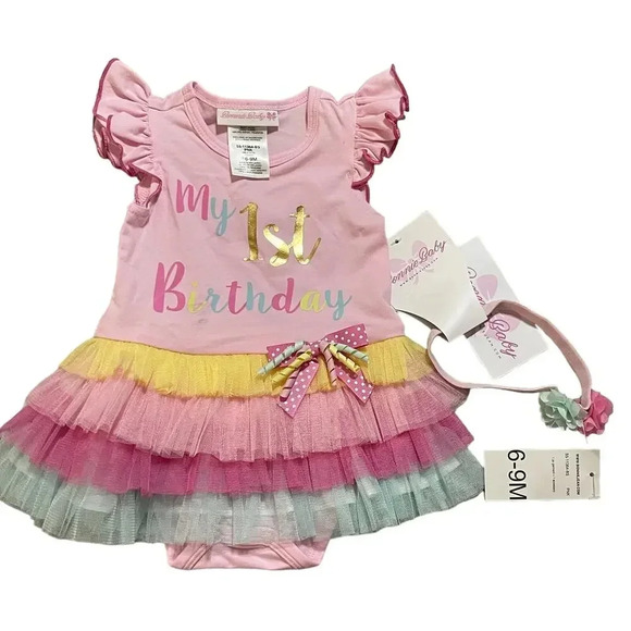NWT Bonnie Baby Girl 1st Birthday Set Size‎ 6-9M Pink Tutu Ruffles Headband - Picture 1 of 6